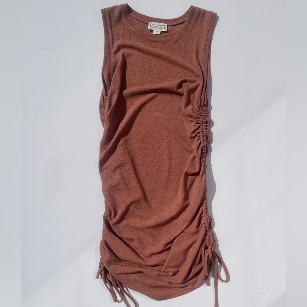 Ruched Bodycon Midi Dress Adjustable Side Tie Size M - Picture 2 of 4